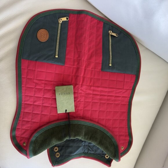 NWT Gucci Red Quilted GG Interlocking Drill Pet Coat Jacket  NWT Gucci | Red Quilted GG Interlocking Drill Pet Coat Jacket 100% Cotton Sz L
